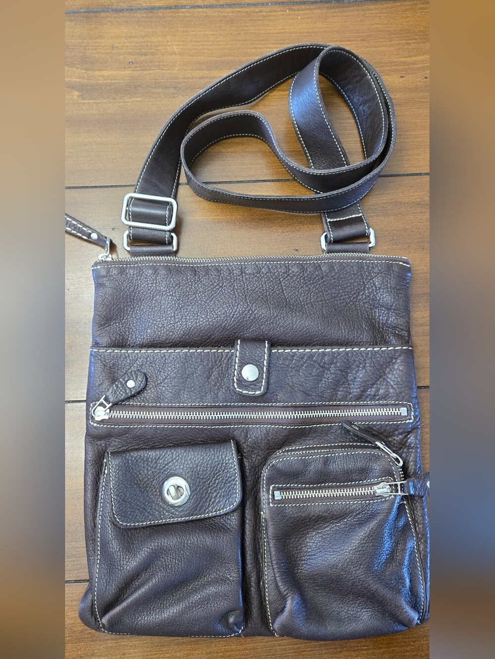 Vintage Roots  Brown Leather Crossbody Bag - Adjustable Strap